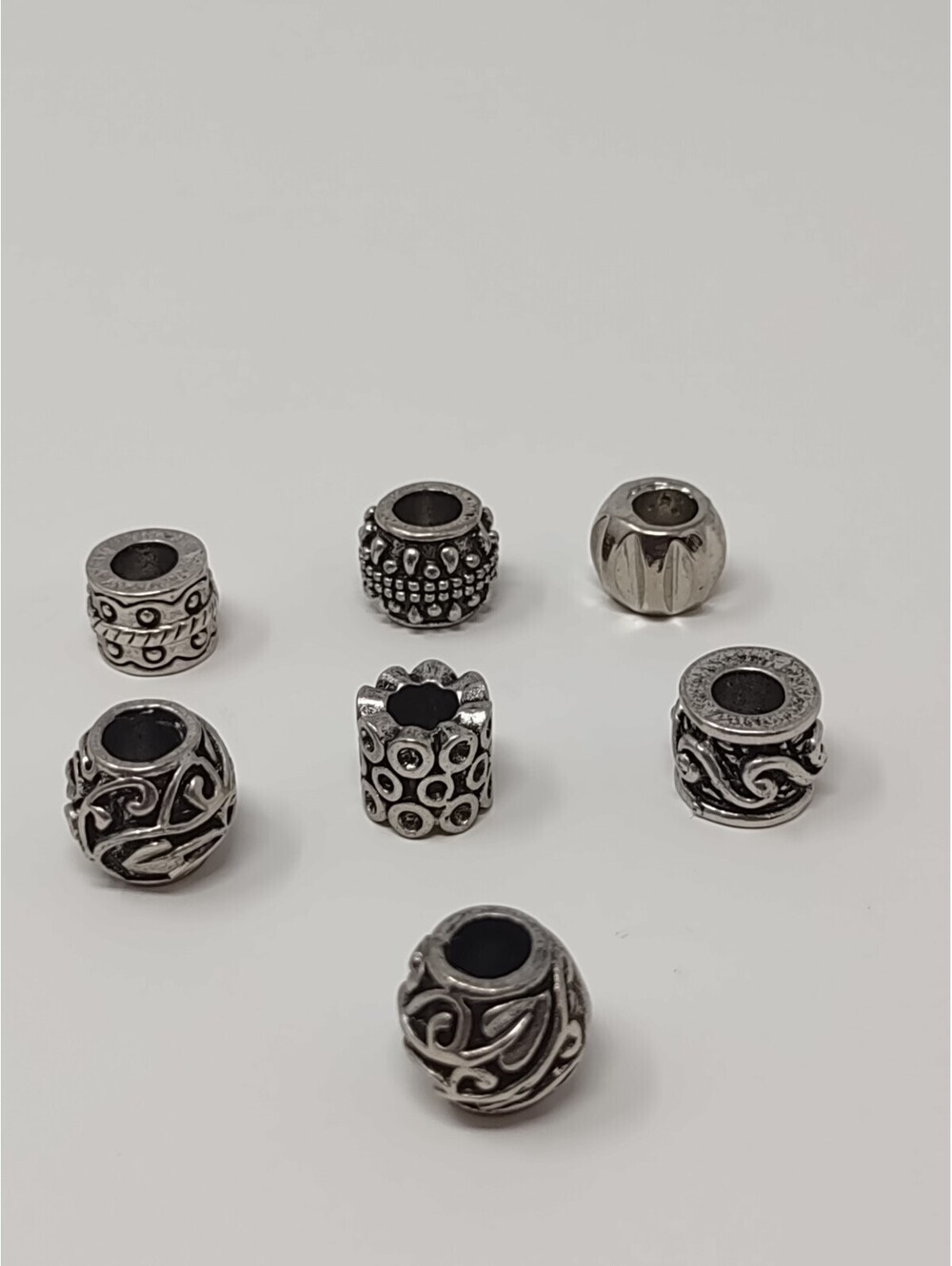 Lot of 7 Silver Tone European Style Mixed Charm Beads